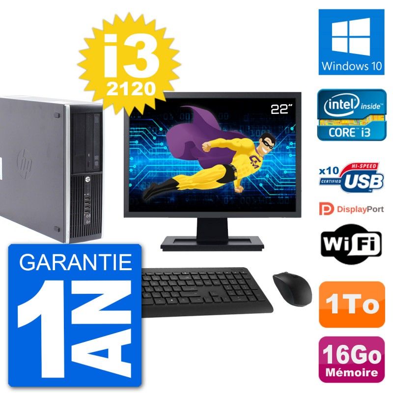 HP Compaq Pro 6300 SFF Desktop PC - 22" Screen, i3-2120, 16GB RAM, 1TB HDD, Windows 10, WiFi