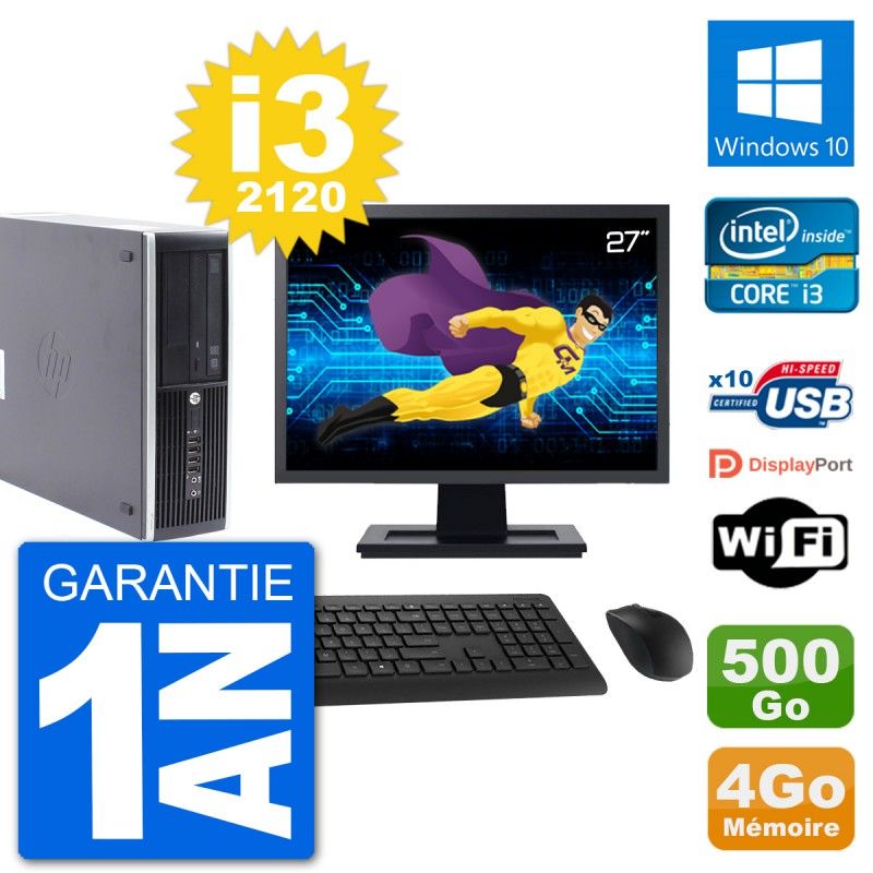 HP Compaq Pro 6300 SFF Desktop Computer, 27" Screen, i3-2120, 4GB RAM, 500GB HDD, Windows 10, Wifi