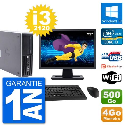 HP Compaq Pro 6300 SFF Desktop Computer, 27" Screen, i3-2120, 4GB RAM, 500GB HDD, Windows 10, Wifi