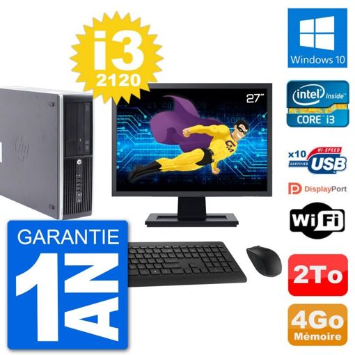 HP Compaq Pro 6300 SFF Desktop PC - 27" Screen, i3-2120, 4GB RAM, 2TB HDD, Windows 10, Wifi