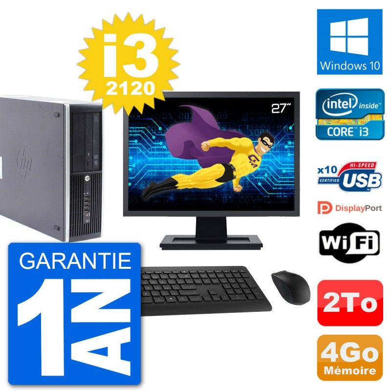 HP Compaq Pro 6300 SFF Desktop PC - 27" Screen, i3-2120, 4GB RAM, 2TB HDD, Windows 10, Wifi