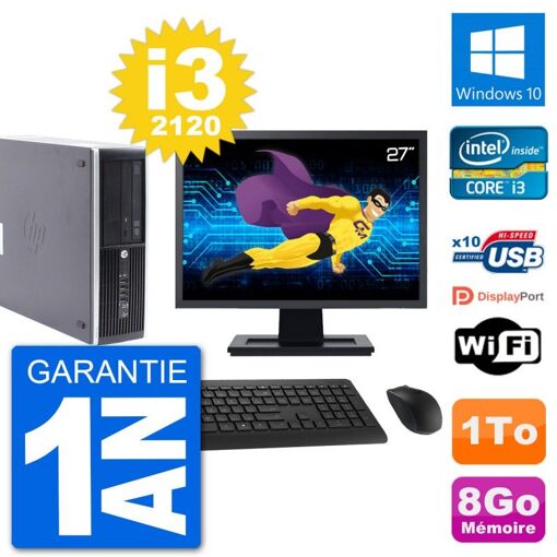 HP Compaq Pro 6300 SFF Desktop PC - 27" Screen, i3-2120, 8GB RAM, 1TB HDD, Windows 10, Wifi