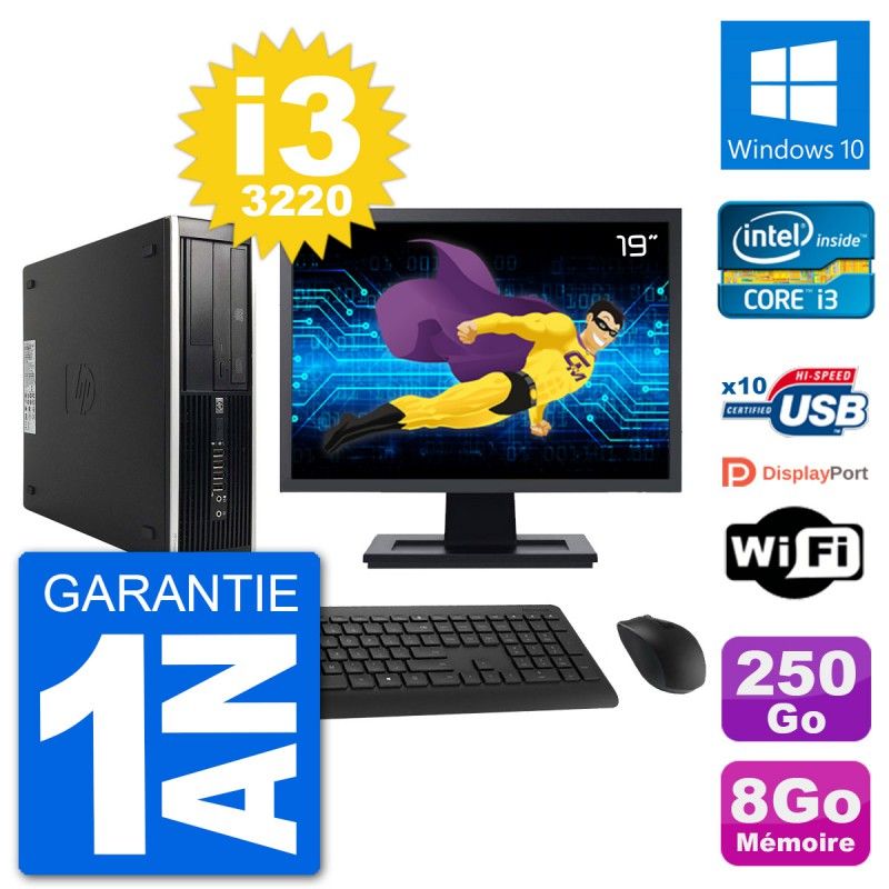 HP Compaq Pro 6300 SFF PC - 19" Screen, i3-3220, 8GB RAM, 250GB HDD, Windows 10, Wifi