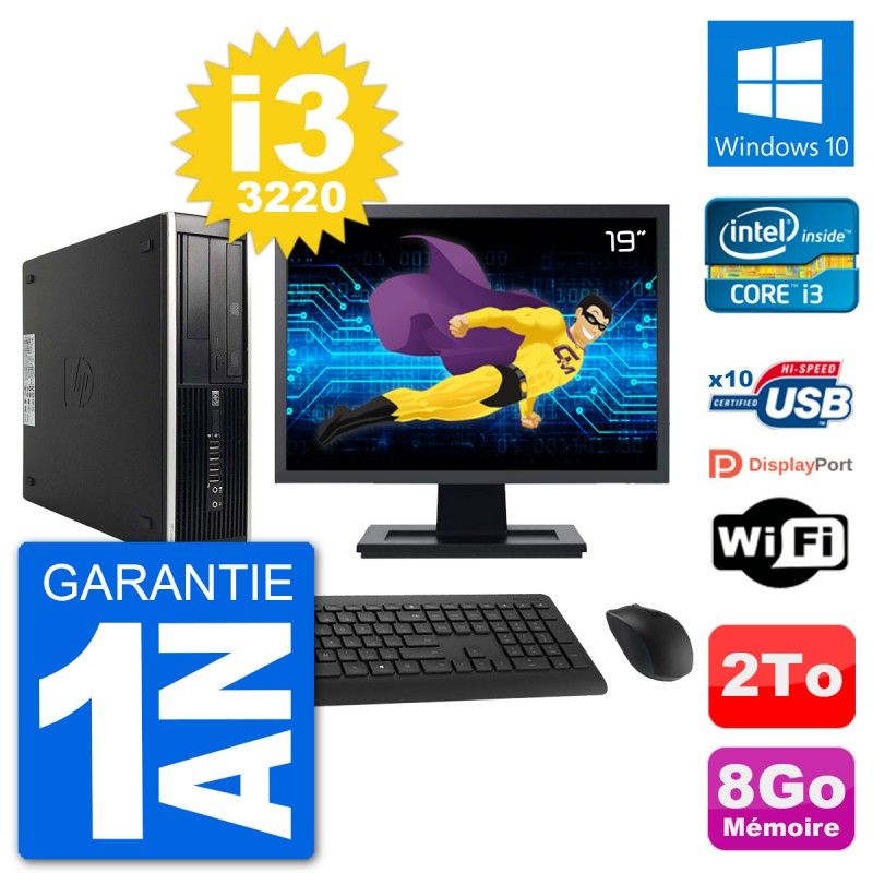 HP Compaq Pro 6300 SFF Desktop PC - 19" Screen, i3-3220, 8GB RAM, 2TB HDD, Windows 10, WiFi
