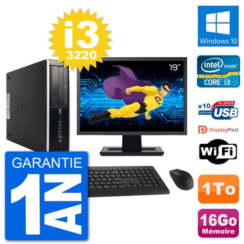 HP Compaq Pro 6300 SFF Desktop PC - 19" Screen, i3-3220, 16GB RAM, 1TB HDD, WiFi