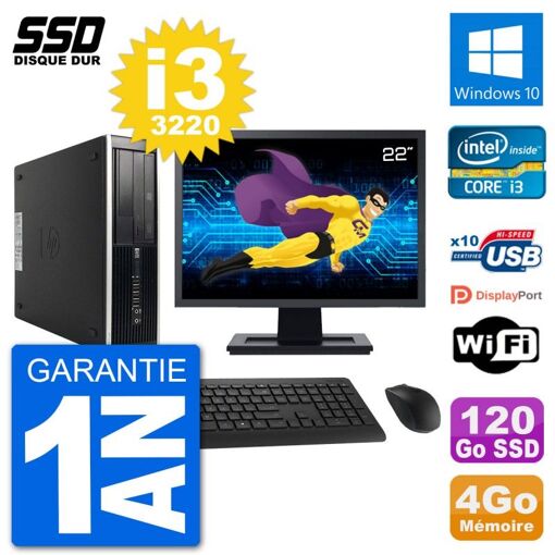 HP Compaq Pro 6300 SFF Desktop PC - 22" Screen, i3-3220, 4GB RAM, 120GB SSD, Windows 10, Wifi