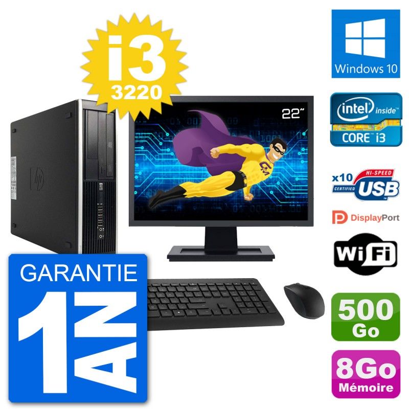 HP Compaq Pro 6300 SFF Desktop Computer, Intel Core i3-3220, 8GB RAM, 500GB HDD, 22" Display, Windows 10, WiFi