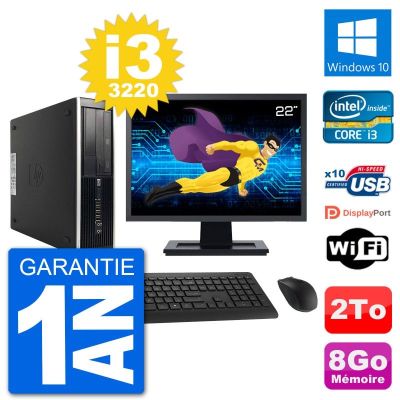 HP Compaq Pro 6300 SFF Desktop PC - 22" Screen, i3-3220, 8GB RAM, 2TB HDD, Windows 10, WiFi