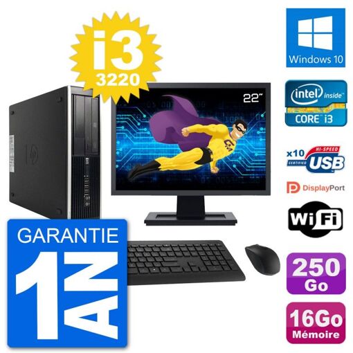 HP Compaq Pro 6300 SFF Desktop Computer - 22" Screen, Intel i3-3220, 16GB RAM, 250GB SSD, Windows 10, WiFi
