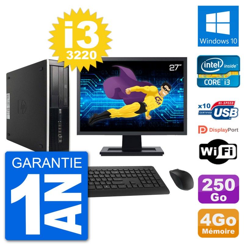 HP Compaq Pro 6300 SFF Desktop PC - 27" Display, i3-3220, 4GB RAM, 250GB HDD, Windows 10, Wifi