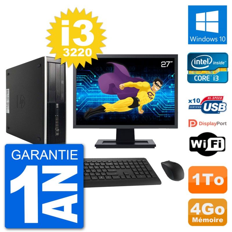 HP Compaq Pro 6300 SFF Desktop PC - 27" Screen, i3-3220, 4GB RAM, 1TB HDD, Windows 10, WiFi