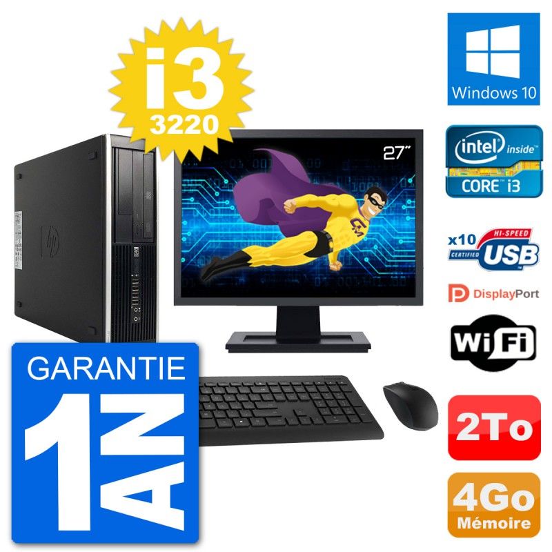 Ordinateur de bureau HP Compaq Pro 6300 SFF - Écran 27'', Intel Core i3-3220, 4 Go de RAM, 2 To HDD, Windows 10, Wi-Fi