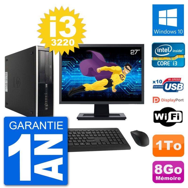 HP Compaq Pro 6300 SFF Desktop PC - 27" Screen, i3-3220, 8GB RAM, 1TB HDD, Windows 10, Wifi