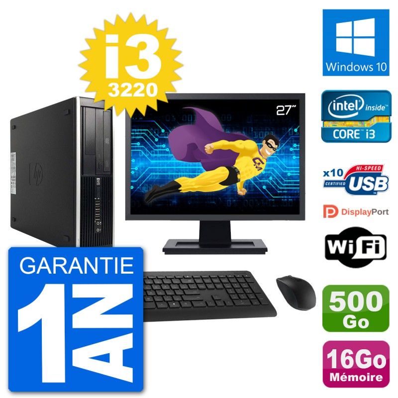 HP Compaq Pro 6300 SFF Desktop PC - 27" Screen, Intel i3-3220, 16GB RAM, 500GB HDD, Windows 10, WiFi