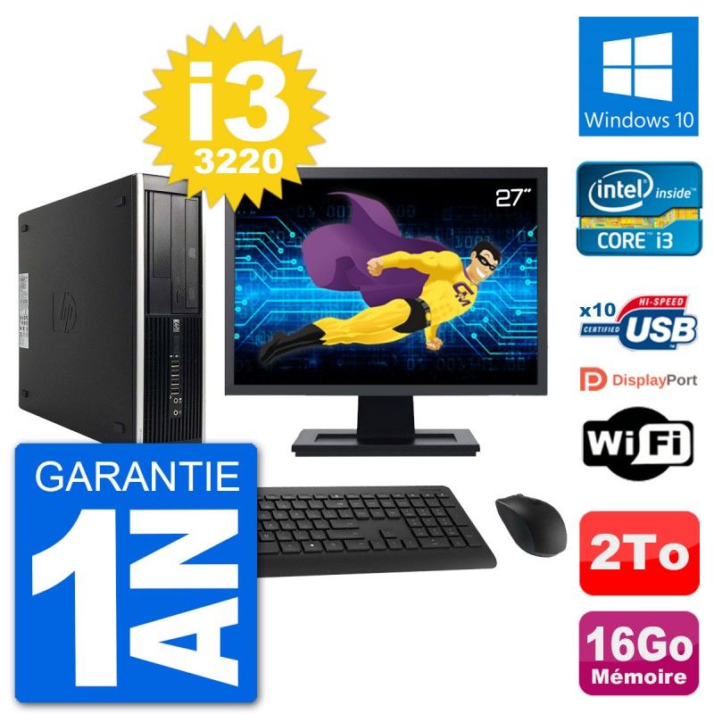 HP Compaq Pro 6300 SFF Desktop PC - 27" Display, i3-3220, 16GB RAM, 2TB HDD, WiFi