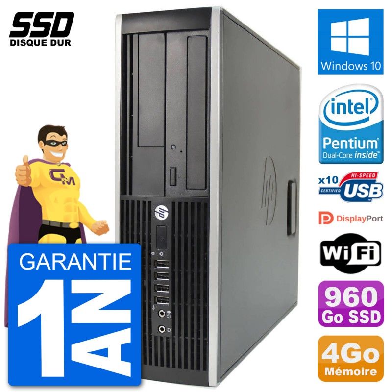 Ordinateur HP Compaq 6200 Pro SFF - Processeur Intel G630, 4 Go de RAM, 960 Go SSD, Windows 10, Wifi