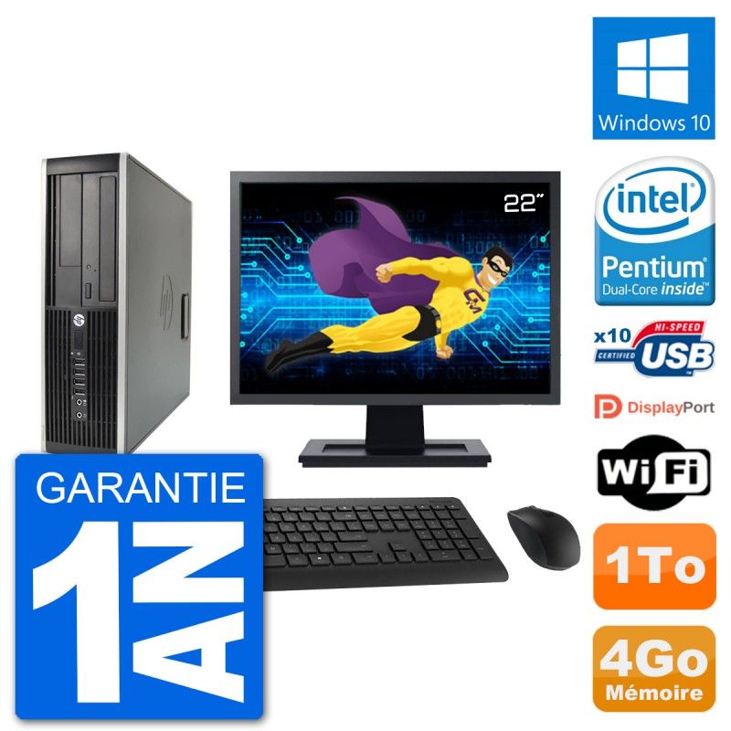 HP Compaq 6200 Pro SFF Computer - 22" Screen, Intel Pentium G630, 4GB RAM, 1TB HDD, Windows 10, Wifi