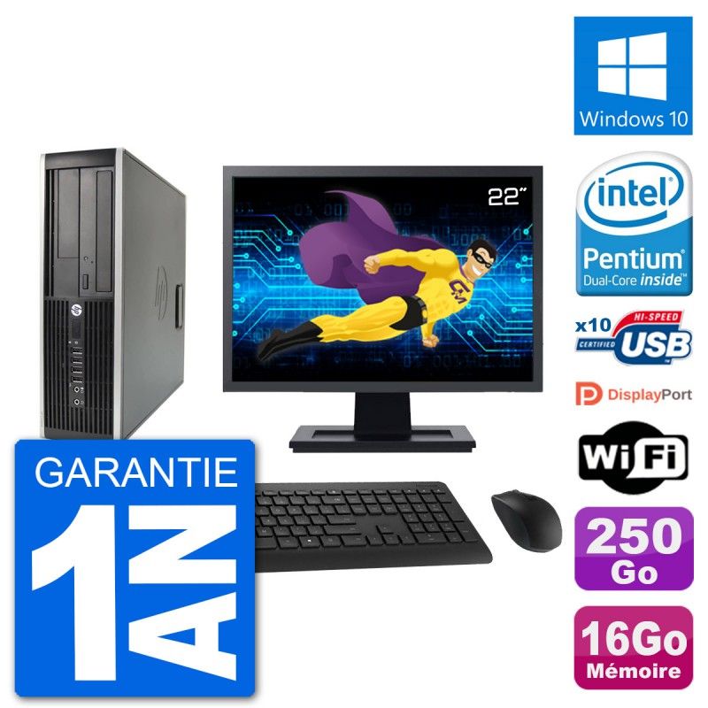 HP Compaq 6200 Pro SFF Computer - 22" Screen, Intel Pentium G630, 16GB RAM, 250GB Hard Drive, Windows 10, WiFi