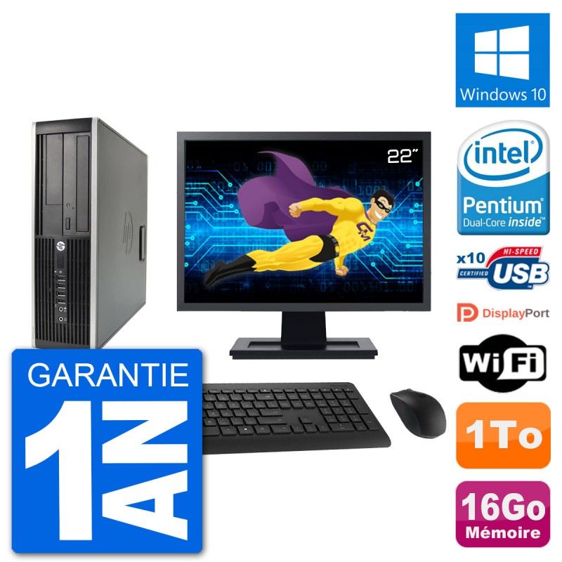 HP Compaq 6200 Pro SFF PC - 22" Screen, Intel Pentium G630, 16GB RAM, 1TB HDD, Windows 10, WiFi