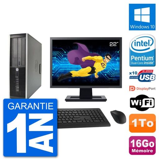 HP Compaq 6200 Pro SFF PC - 22" Screen, Intel Pentium G630, 16GB RAM, 1TB HDD, Windows 10, WiFi