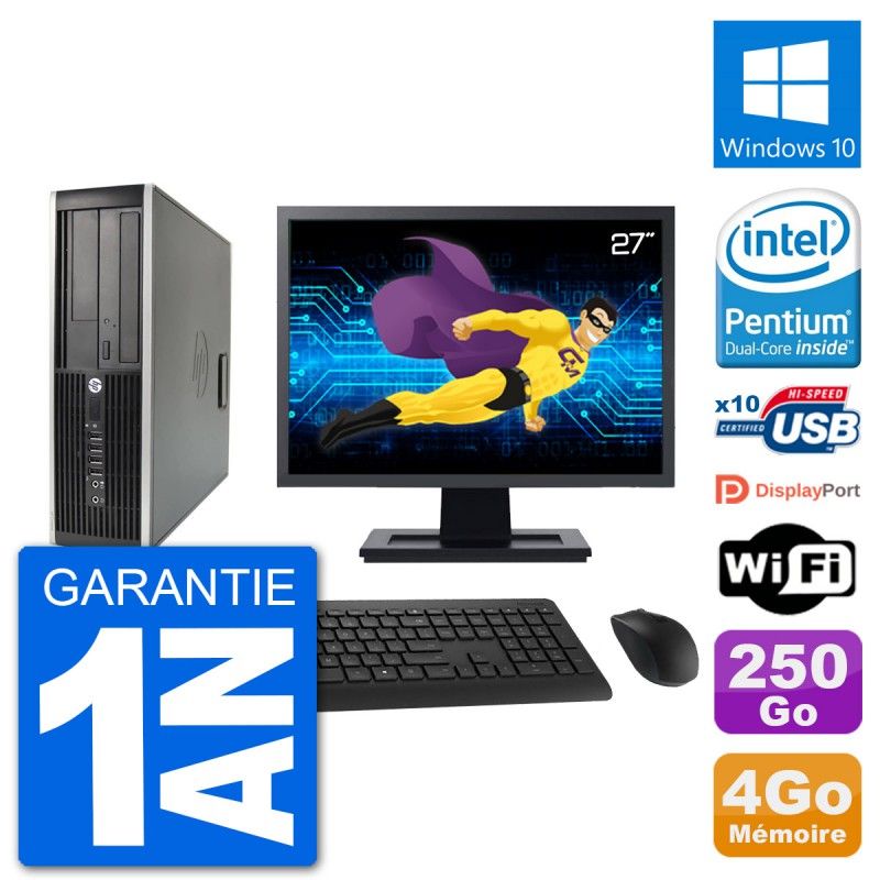 HP Compaq 6200 Pro SFF Desktop Computer - 27" Screen, Intel Pentium G630, 4GB RAM, 250GB HDD, Windows 10, WiFi