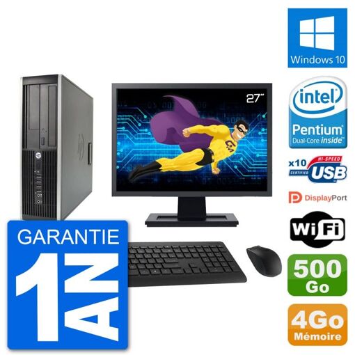 HP Compaq 6200 Pro SFF Desktop Computer - 27" Screen, Intel Pentium G630, 4GB RAM, 500GB Hard Drive, Windows 10, WiFi