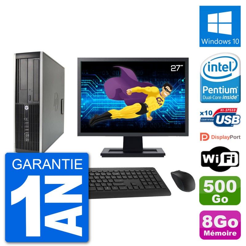 HP Compaq 6200 Pro SFF Computer - 27" Screen, Intel G630 2.7GHz, 8GB RAM, 500GB HDD, Windows 10, WiFi