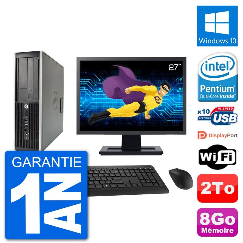 PC de escritorio HP Compaq 6200 Pro SFF - 8GB RAM, 2TB HDD, pantalla de 27", Windows 10, WiFi
