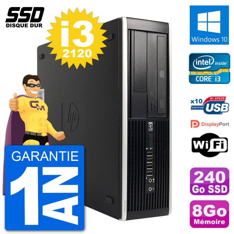 HP Compaq 6200 Pro SFF PC - Intel i3-2120, 8GB RAM, 240GB SSD, Windows 10, Wifi