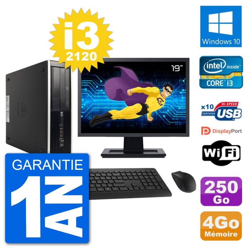 HP Compaq 6200 Pro SFF Desktop PC - 19" Screen, i3-2120, 4GB RAM, 250GB HDD, Windows 10, WiFi