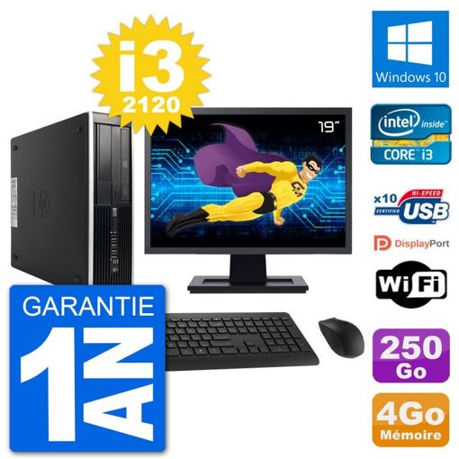 HP Compaq 6200 Pro SFF Desktop PC - 19" Screen, i3-2120, 4GB RAM, 250GB HDD, Windows 10, WiFi