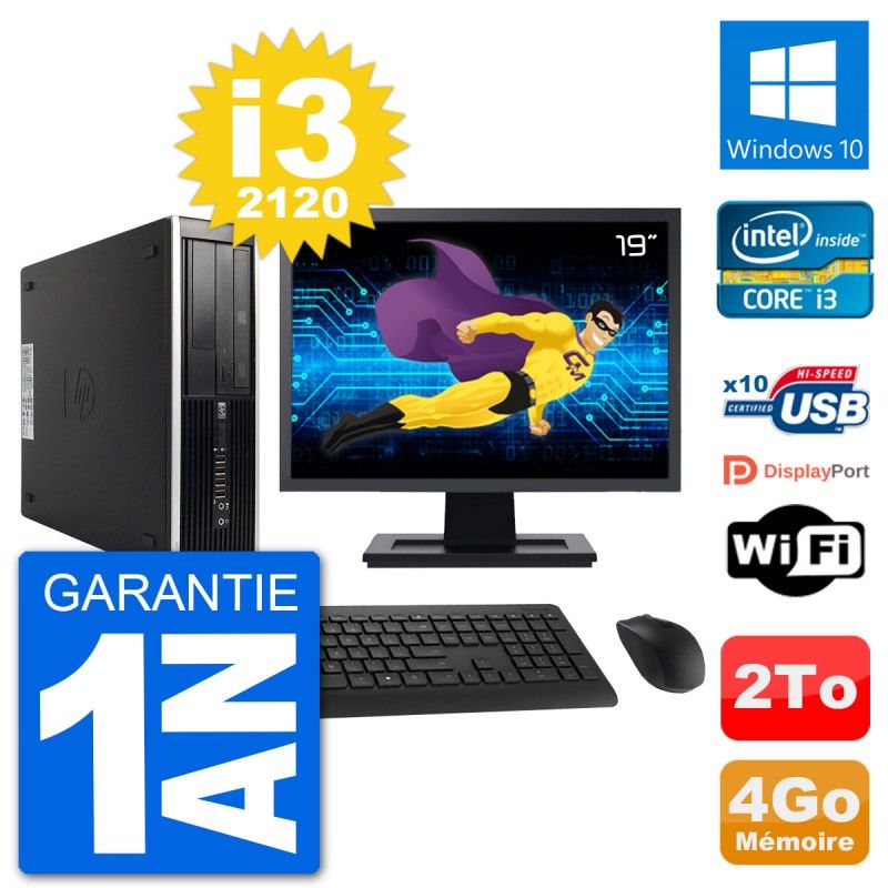 HP Compaq 6200 Pro SFF Desktop PC - 19" Screen, i3-2120, 4GB RAM, 2TB Hard Drive, Windows 10, WiFi