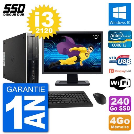 HP Compaq 6200 Pro SFF Desktop PC - 19" Screen, i3-2120, 4GB RAM, 240GB SSD, Windows 10, WiFi