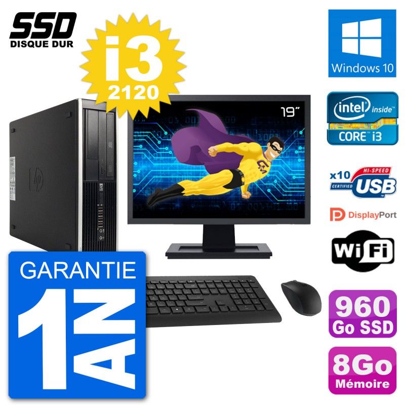 HP Compaq 6200 Pro SFF Desktop PC - 19" Screen, i3-2120, 8GB RAM, 960GB SSD, Windows 10, Wifi