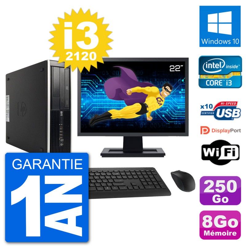 HP Compaq 6200 Pro SFF Desktop PC - 22" Screen, i3-2120, 8GB RAM, 250GB HDD, Windows 10, Wifi