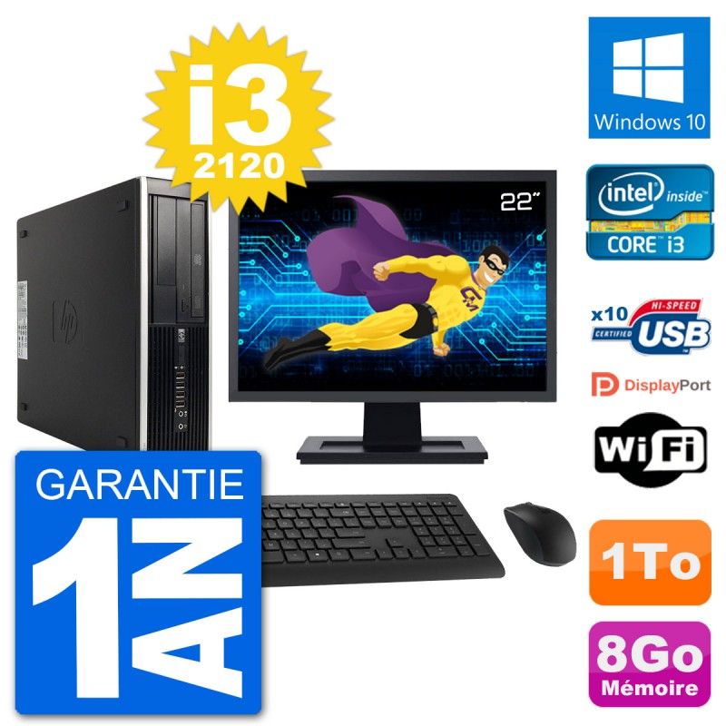 HP Compaq 6200 Pro SFF Computer - 22" Screen, i3-2120, 8GB RAM, 1TB HDD, Windows 10, Wifi