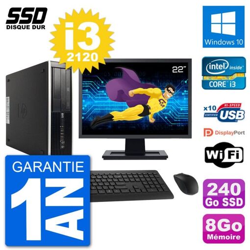 HP Compaq 6200 Pro SFF Desktop Computer - 8GB RAM, 240GB SSD, Intel Core i3-2120, 22" Display, Windows 10