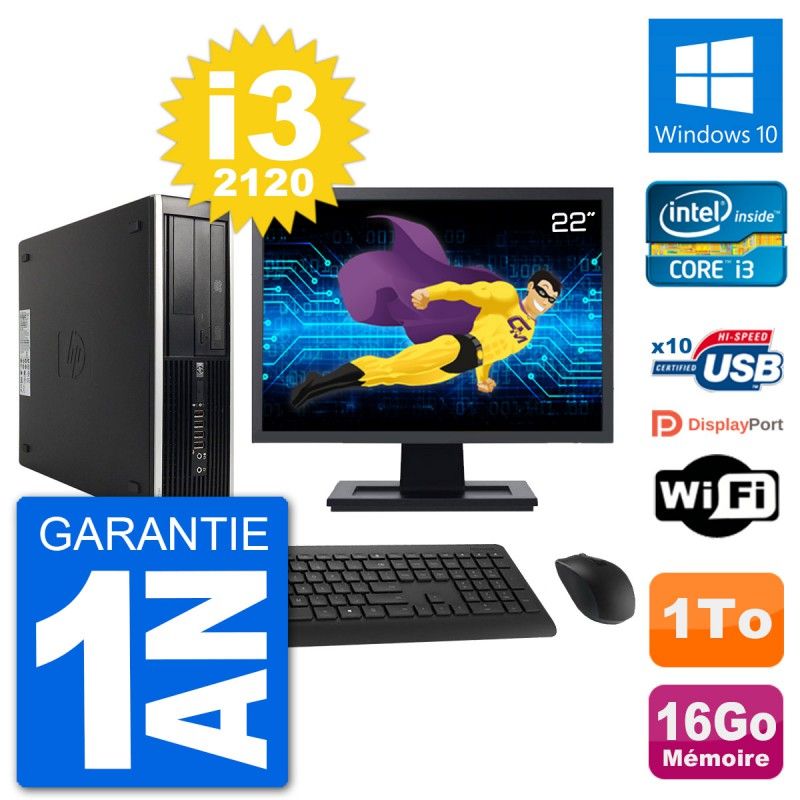 HP Compaq 6200 Pro SFF Desktop PC - 22" Screen, i3-2120, 16GB RAM, 1TB HDD, Windows 10, Wifi