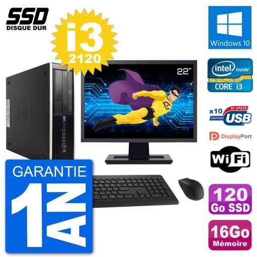 HP Compaq 6200 Pro SFF Desktop PC - 22" Screen, i3-2120, 16GB RAM, 120GB SSD, Windows 10, WiFi
