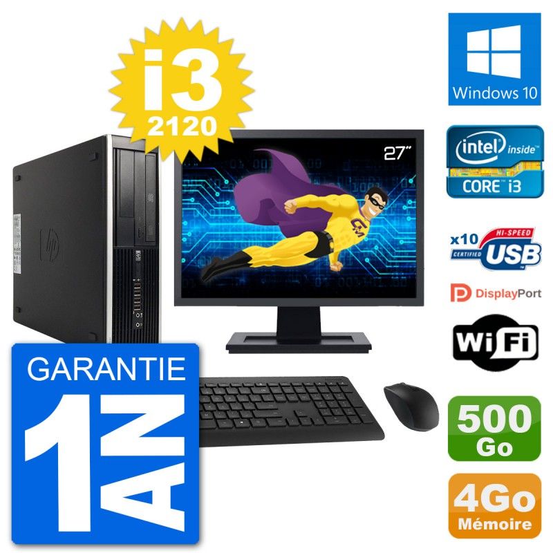 HP Compaq 6200 Pro SFF Desktop Computer, 27" Screen, i3-2120, 4GB RAM, 500GB HDD, Windows 10, Wi-Fi