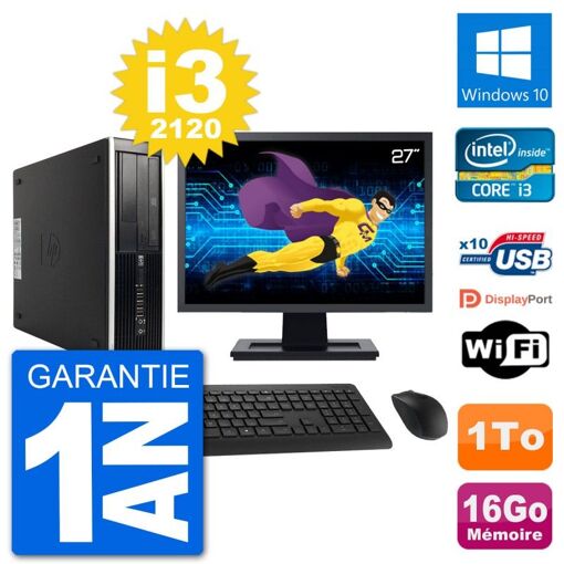 HP Compaq 6200 Pro SFF Desktop PC - 27" Screen, i3-2120, 16GB RAM, 1TB HDD, Windows 10, Wifi