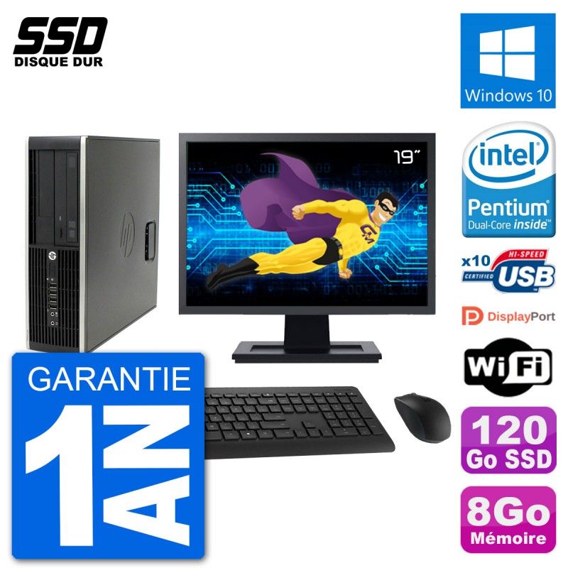HP Compaq Pro 6300 SFF Desktop PC - 19" Screen, Intel G630, 8GB RAM, 120GB SSD, Windows 10, WiFi
