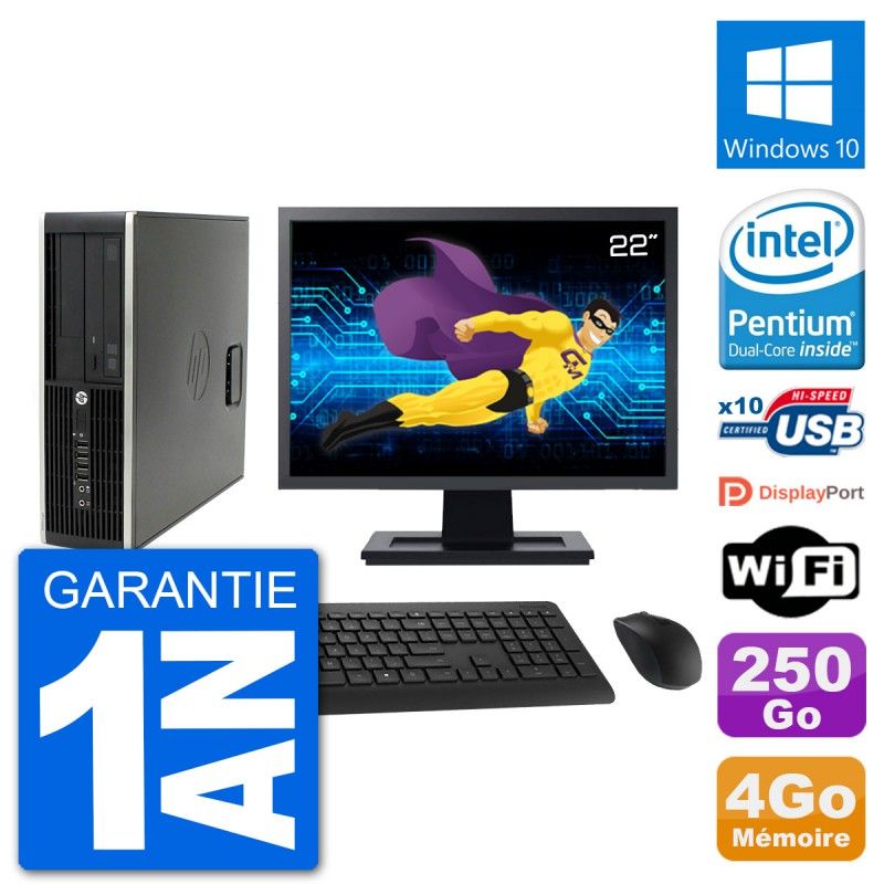 HP Compaq Pro 6300 SFF Desktop Computer - 22" Screen, Intel Pentium G630, 4GB RAM, 250GB HDD, Windows 10, WiFi