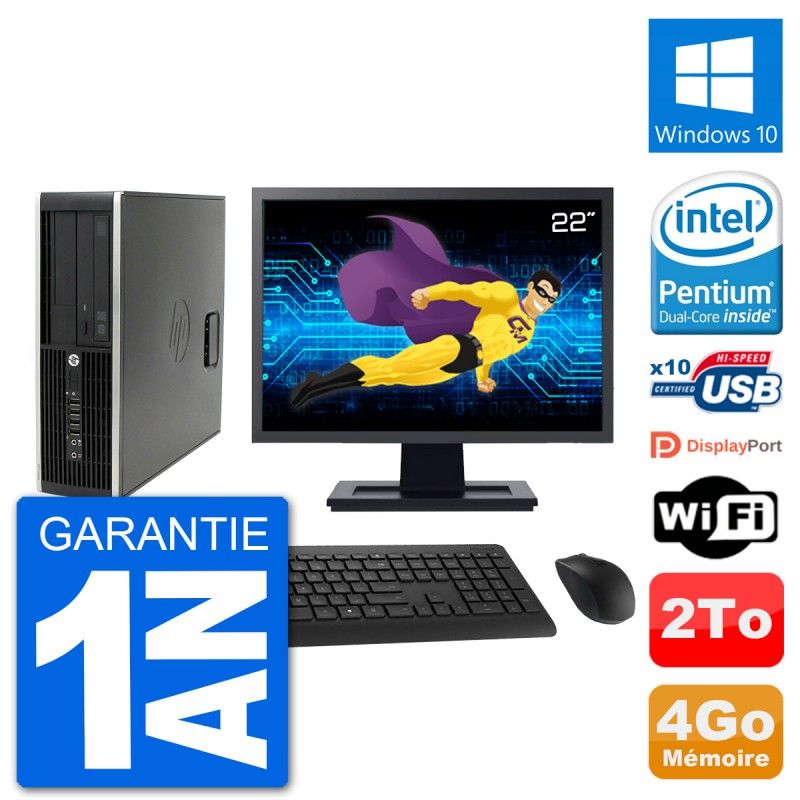 HP Compaq Pro 6300 SFF Desktop PC - 22" Screen, Intel Pentium G630, 4GB RAM, 2TB HDD, Windows 10, WiFi