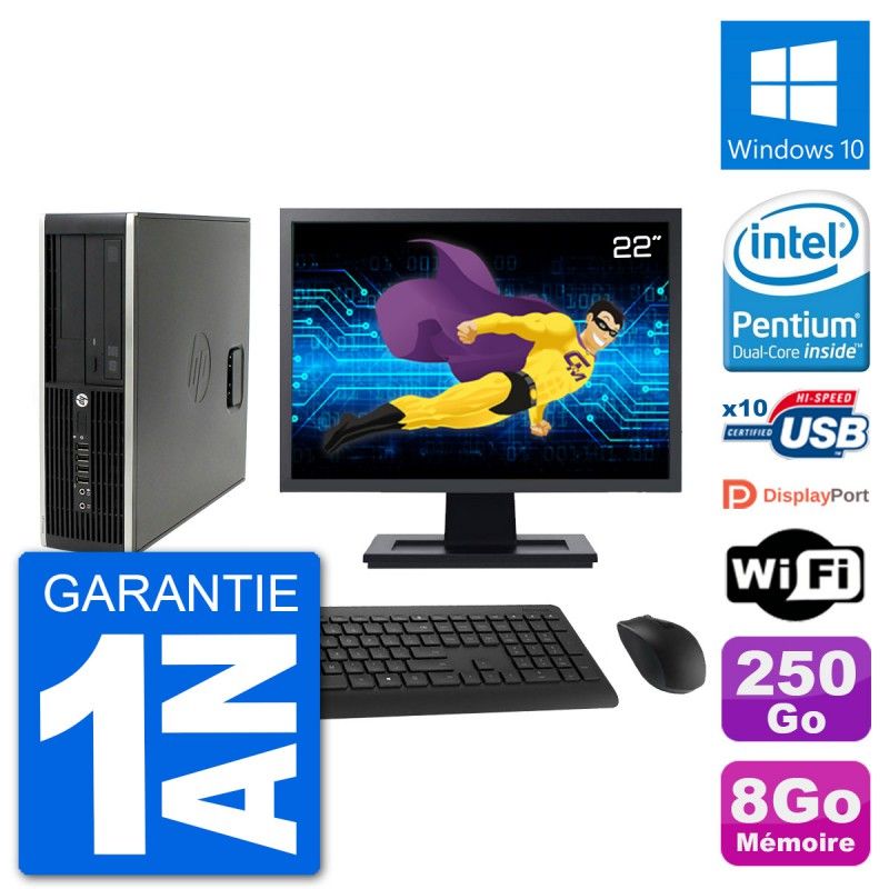 HP Compaq Pro 6300 SFF Desktop PC - 8GB RAM, 250GB HDD, 22" Screen, Windows 10, WiFi