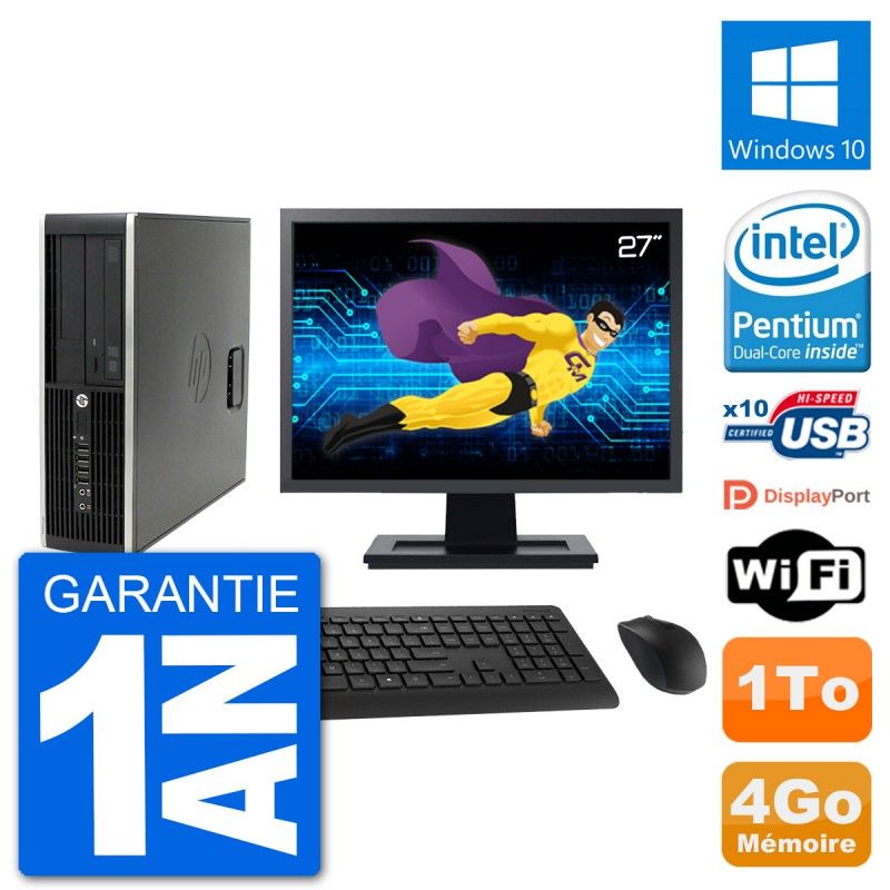 HP Compaq Pro 6300 SFF Desktop PC - 27" Screen, Intel Pentium G630, 4GB RAM, 1TB HDD, Windows 10, WiFi