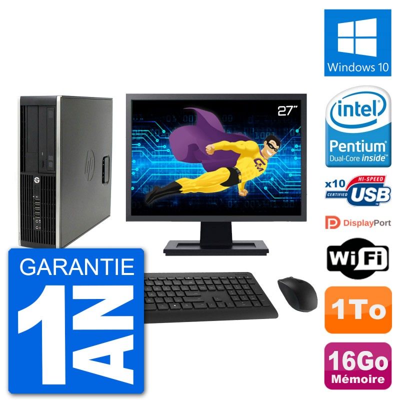 PC de escritorio HP Compaq Pro 6300 SFF - Pantalla de 27', 16GB de RAM, 1TB HDD, Windows 10, WiFi
