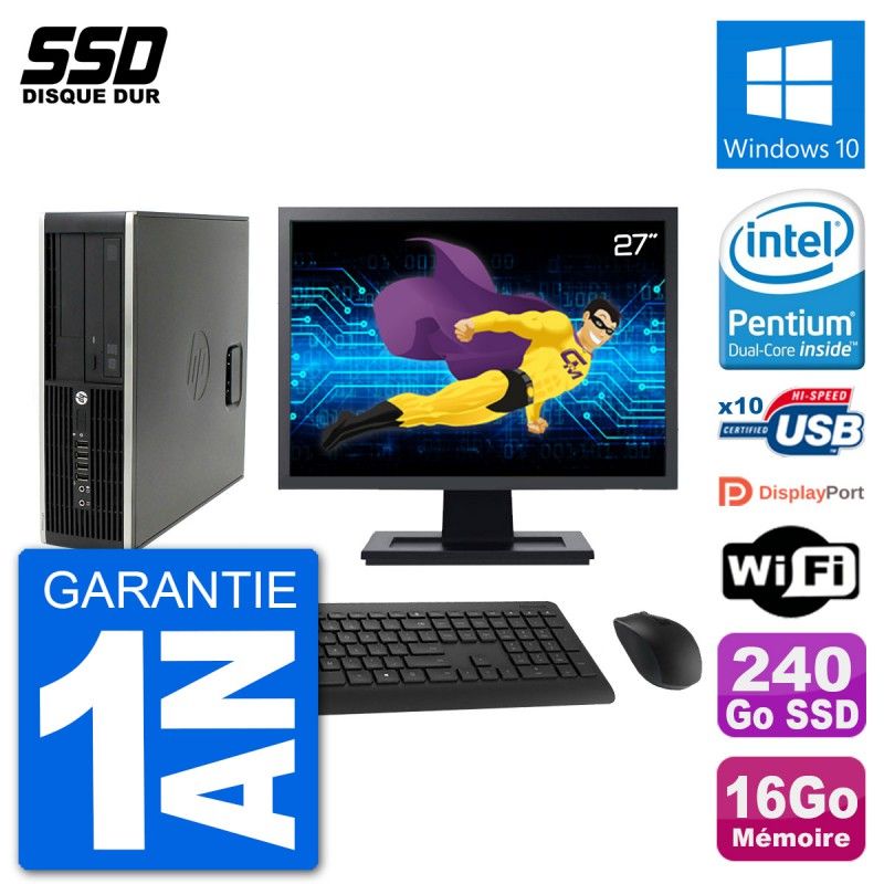 PC de escritorio HP Compaq Pro 6300 SFF - Pantalla de 27'', Procesador Intel Pentium G630, 16GB RAM, SSD de 240GB, Windows 10, WiFi