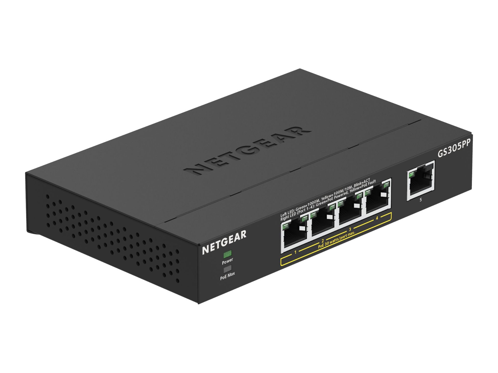 Netgear GS305PP - Unmanaged Gigabit Switch - 5x10/100/1000 (4 PoE) - Desktop/Wall-Mount - 83W PoE - CC Voltage