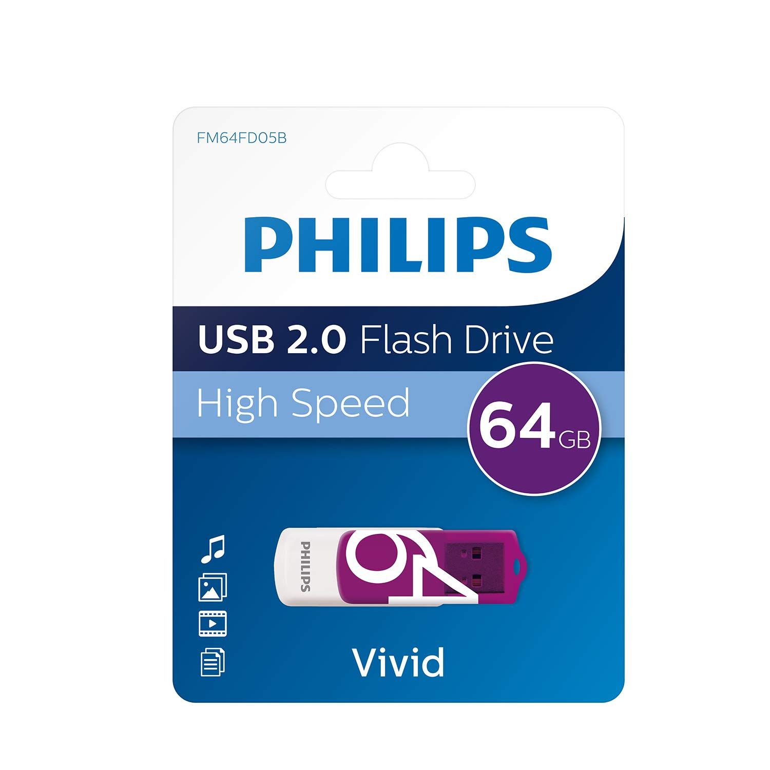 Philips Vivid USB 2.0 Flash Drive 64GB - Random Colors
